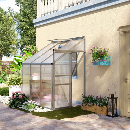 6 x 4ft Polycarbonate Greenhouse Aluminum Roof Vent, Rain Gutter Sliding Door, - Greenhouse from Outsunny