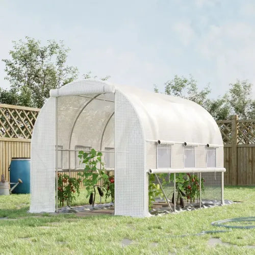 Large Outside Backyard Plant Greenhouse Hot House w/ Zippered Doors White - Greenhouse from Outsunny