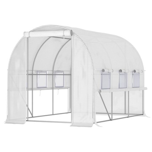 Large Outside Backyard Plant Greenhouse Hot House w/ Zippered Doors White - Greenhouse from Outsunny