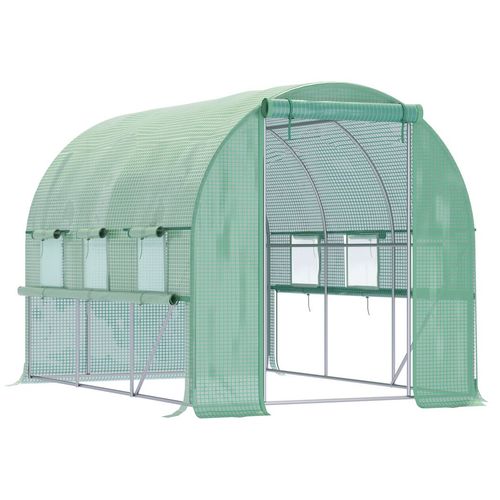 Large Outside Garden Plant Greenhouse Hot House w/ Zipped Doors Green - Greenhouse from Outsunny
