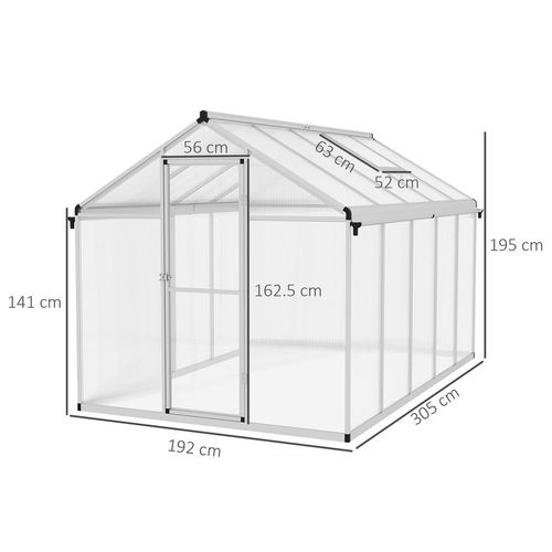 Outsunny 10x6ft Aluminium Greenhouse with/ Door Window Galvanised Base PC Panel - Greenhouse from Outsunny