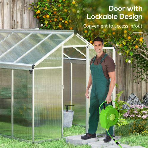 Outsunny 10x6ft Aluminium Greenhouse with/ Door Window Galvanised Base PC Panel - Greenhouse from Outsunny