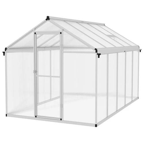 Outsunny 10x6ft Aluminium Greenhouse with/ Door Window Galvanised Base PC Panel by Outsunny