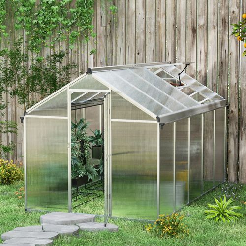 Outsunny 10x6ft Aluminium Greenhouse with/ Door Window Galvanised Base PC Panel - Greenhouse from Outsunny