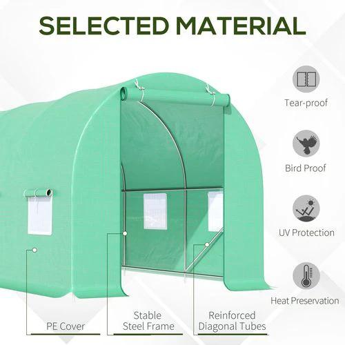 Outsunny Outsunny 4.5m x 2m x 2m Walk-In Gardening Plant Greenhouse w/ PE Cover, Green - Greenhouse