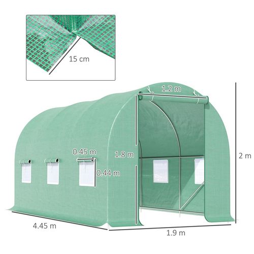Outsunny 4.5m x 2m x 2m Walk-In Gardening Plant Greenhouse w/ PE Cover, Green - Greenhouse from Outsunny