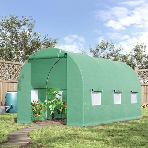 Outsunny 4.5m x 2m x 2m Walk-In Gardening Plant Greenhouse w/ PE Cover, Green - Greenhouse from Outsunny