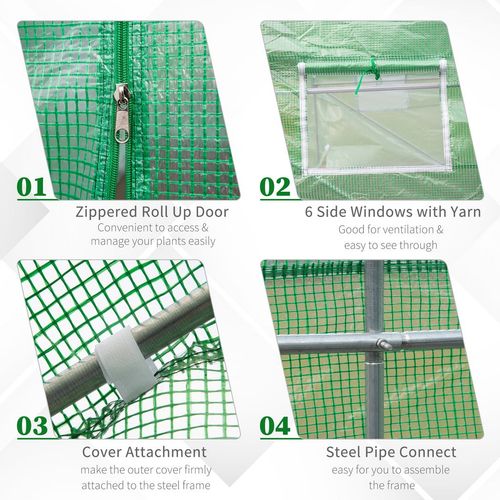 Outsunny 4.5m x 2m x 2m Walk-In Gardening Plant Greenhouse w/ PE Cover, Green - Greenhouse from Outsunny