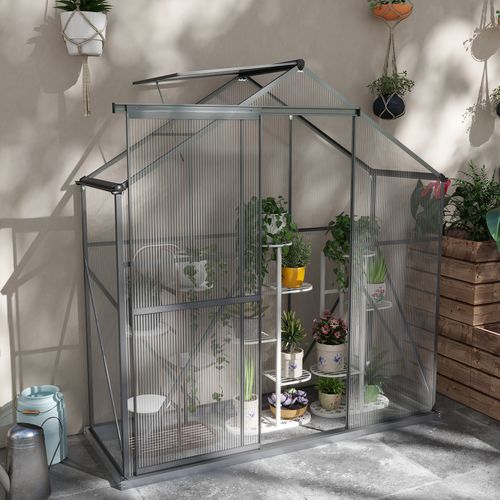 Outsunny 6 x 2.5ft Polycarbonate Greenhouse Aluminium Green House, Dark Grey - Greenhouse from Outsunny