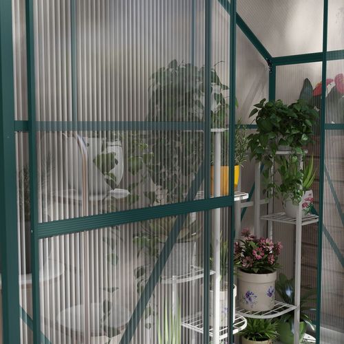 Outsunny 6 x 2.5ft Polycarbonate Greenhouse Aluminium Green House, Green - Greenhouse from Outsunny