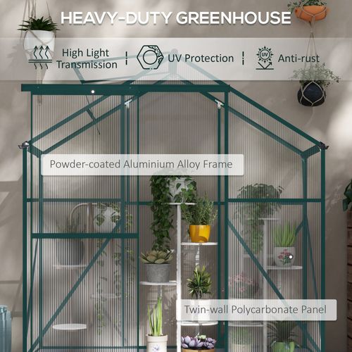 Outsunny 6 x 2.5ft Polycarbonate Greenhouse Aluminium Green House, Green - Greenhouse from Outsunny