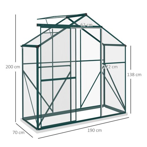 Outsunny 6 x 2.5ft Polycarbonate Greenhouse Aluminium Green House, Green - Greenhouse from Outsunny