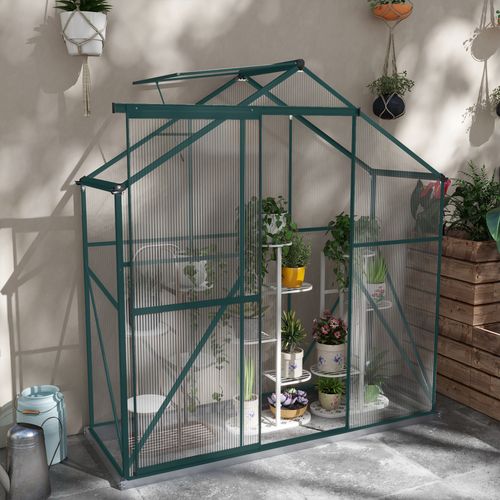 Outsunny 6 x 2.5ft Polycarbonate Greenhouse Aluminium Green House, Green - Greenhouse from Outsunny