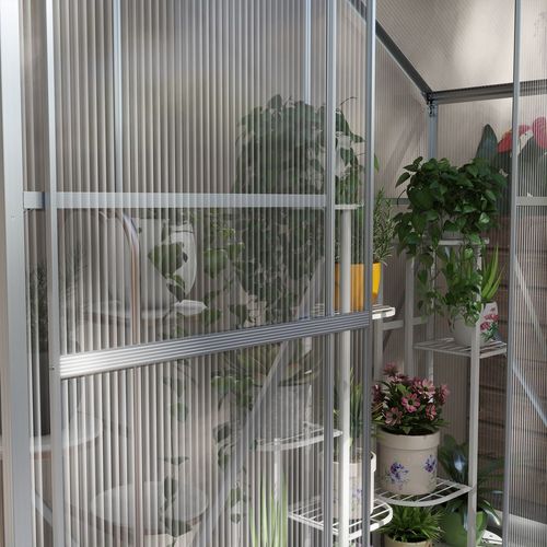 Outsunny 6 x 2.5ft Polycarbonate Greenhouse Aluminium Green House, Silver - Greenhouse from Outsunny