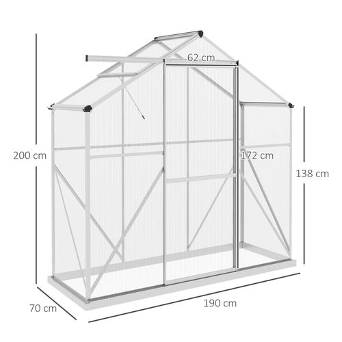 Outsunny 6 x 2.5ft Polycarbonate Greenhouse Aluminium Green House, Silver - Greenhouse from Outsunny