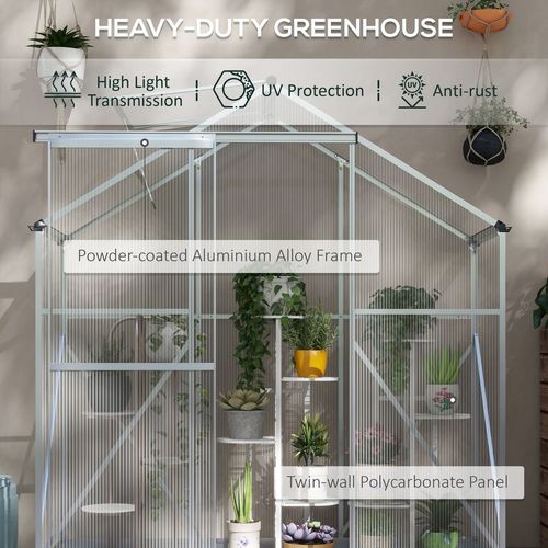 Outsunny 6 x 2.5ft Polycarbonate Greenhouse Aluminium Green House, Silver - Greenhouse from Outsunny