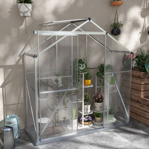 Outsunny 6 x 2.5ft Polycarbonate Greenhouse Aluminium Green House, Silver - Greenhouse from Outsunny