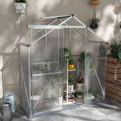 Outsunny 6 x 2.5ft Polycarbonate Greenhouse Aluminium Green House, Silver by Outsunny