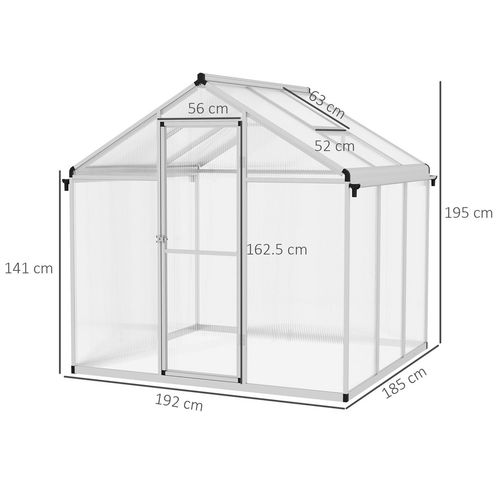 Outsunny 6x6ft Aluminium Greenhouse with/ Door Window Galvanised Base PC Panel - Greenhouse from Outsunny