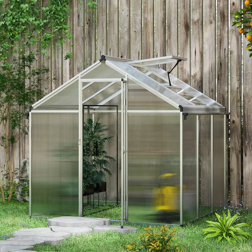 Outsunny 6x6ft Aluminium Greenhouse with/ Door Window Galvanised Base PC Panel - Greenhouse from Outsunny