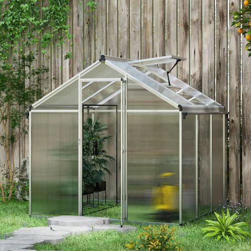 Outsunny 6x6ft Aluminium Greenhouse with/ Door Window Galvanised Base PC Panel by Outsunny