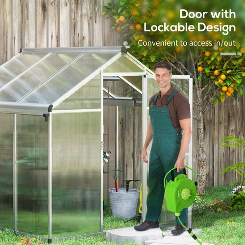 Outsunny 6x6ft Aluminium Greenhouse with/ Door Window Galvanised Base PC Panel - Greenhouse from Outsunny