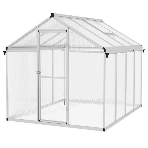 Outsunny 8x6ft Aluminium Greenhouse with/ Door Window Galvanised Base PC Panel by Outsunny