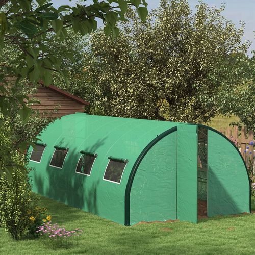 Outsunny Tunnel Greenhouse, Upgraded Structure, Hinged Doors, 6 x 3(m), Green - Greenhouse from Outsunny