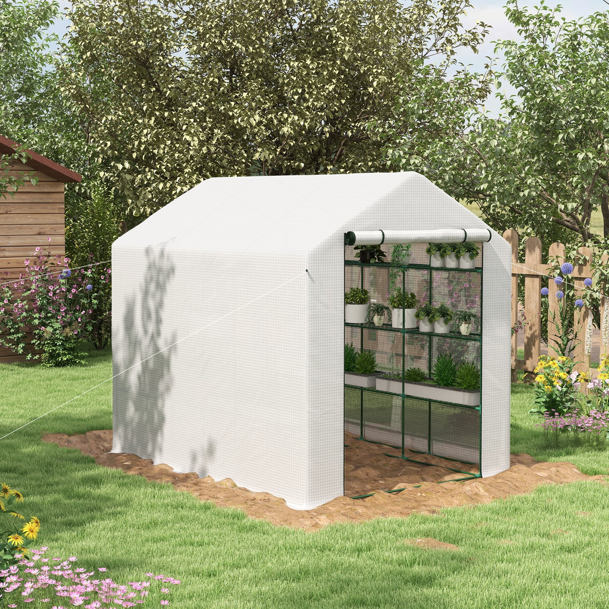 Outsunny Walk-in Garden Greenhouse Shelves Polytunnel Steeple Grow House - Greenhouse from Outsunny