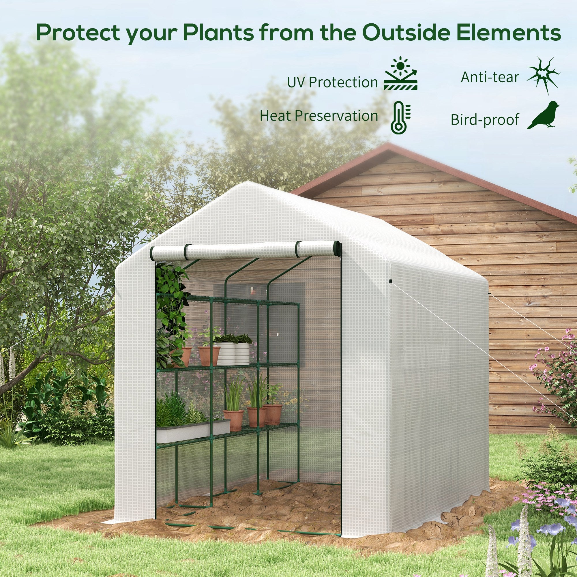 Outsunny Walk-in Garden Greenhouse Shelves Polytunnel Steeple Grow House - Greenhouse from Outsunny