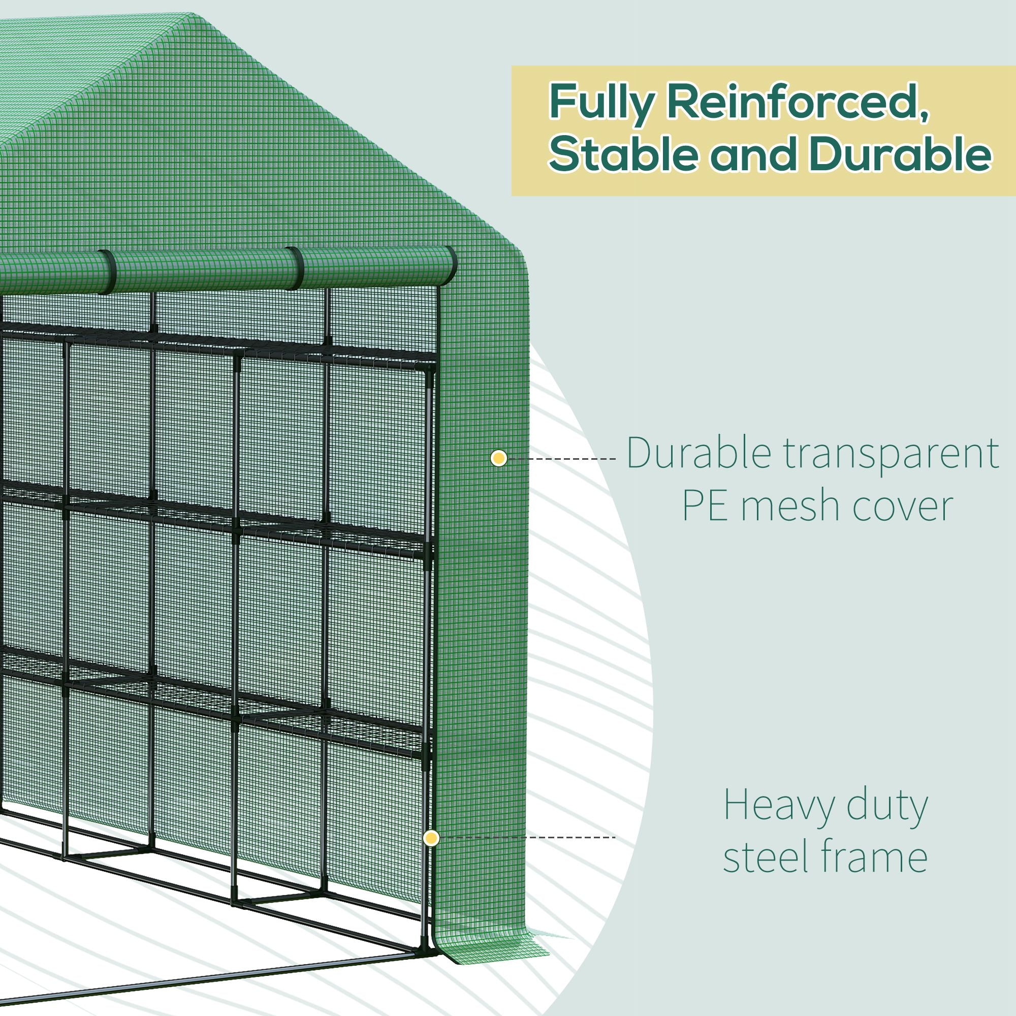Poly Tunnel Steeple Walk in Greenhouse Removable Cover Shelves 244x180x210cm - Greenhouse from Outsunny