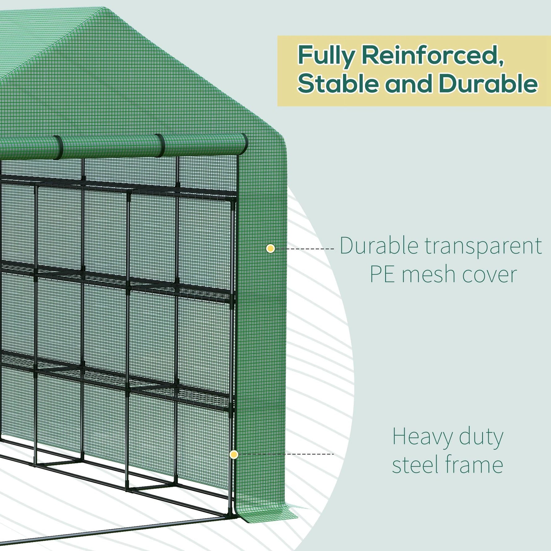 Outsunny Poly Tunnel Steeple Walk in Greenhouse Removable Cover Shelves 244x180x210cm - Greenhouse