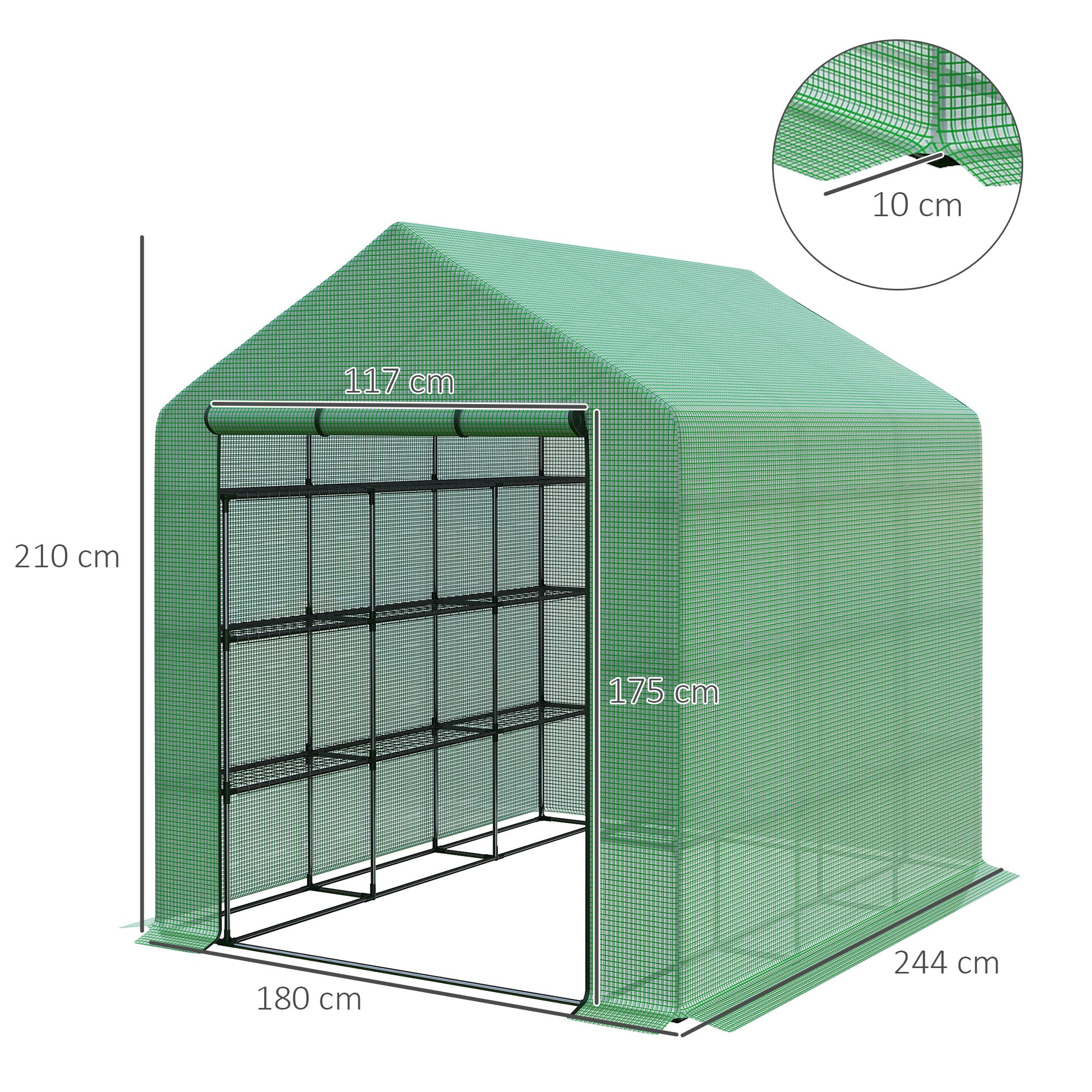 Poly Tunnel Steeple Walk in Greenhouse Removable Cover Shelves 244x180x210cm - Greenhouse from Outsunny
