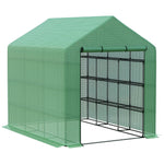 Outsunny Poly Tunnel Steeple Walk in Greenhouse Removable Cover Shelves 244x180x210cm - Greenhouse