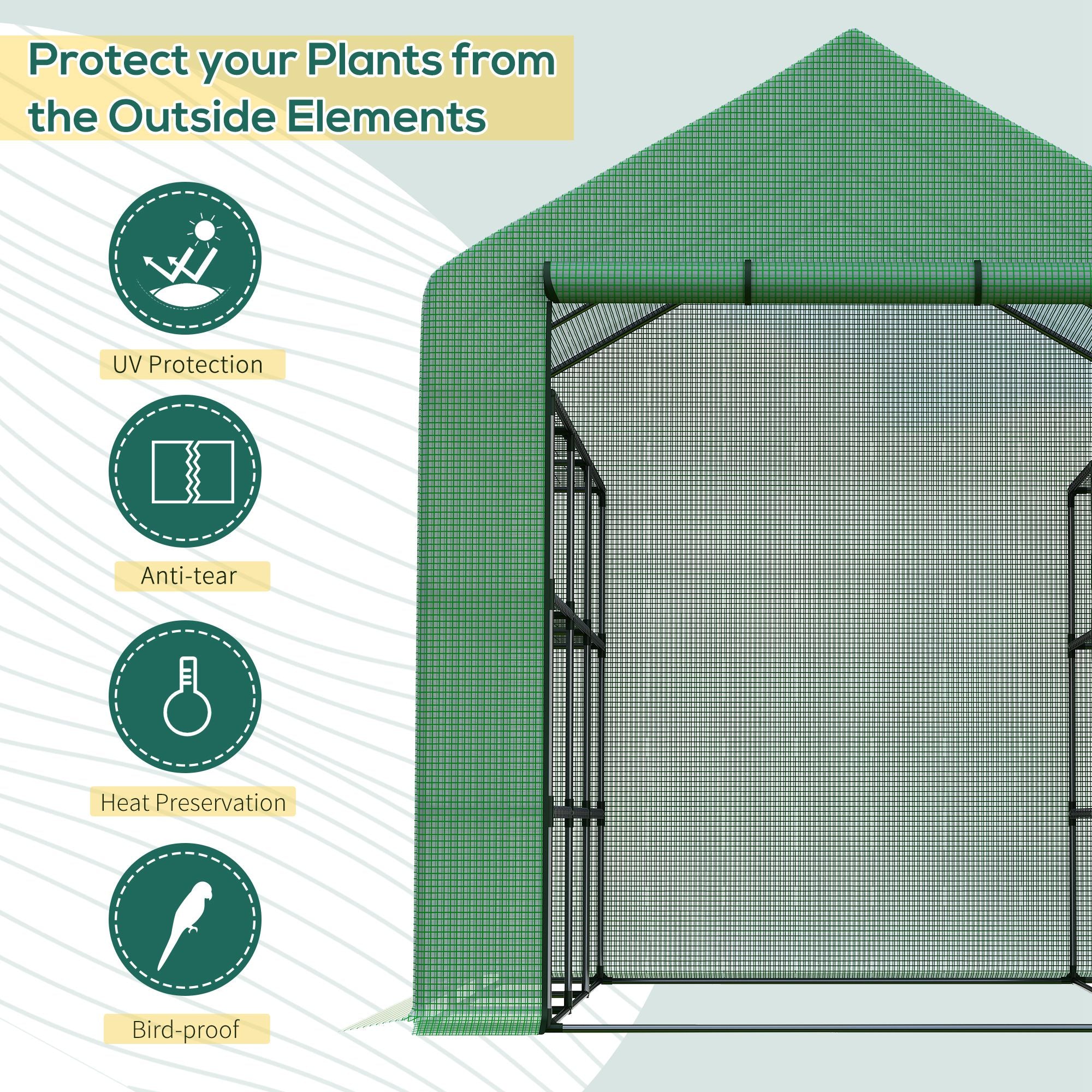 Poly Tunnel Steeple Walk in Greenhouse Removable Cover Shelves 244x180x210cm - Greenhouse from Outsunny