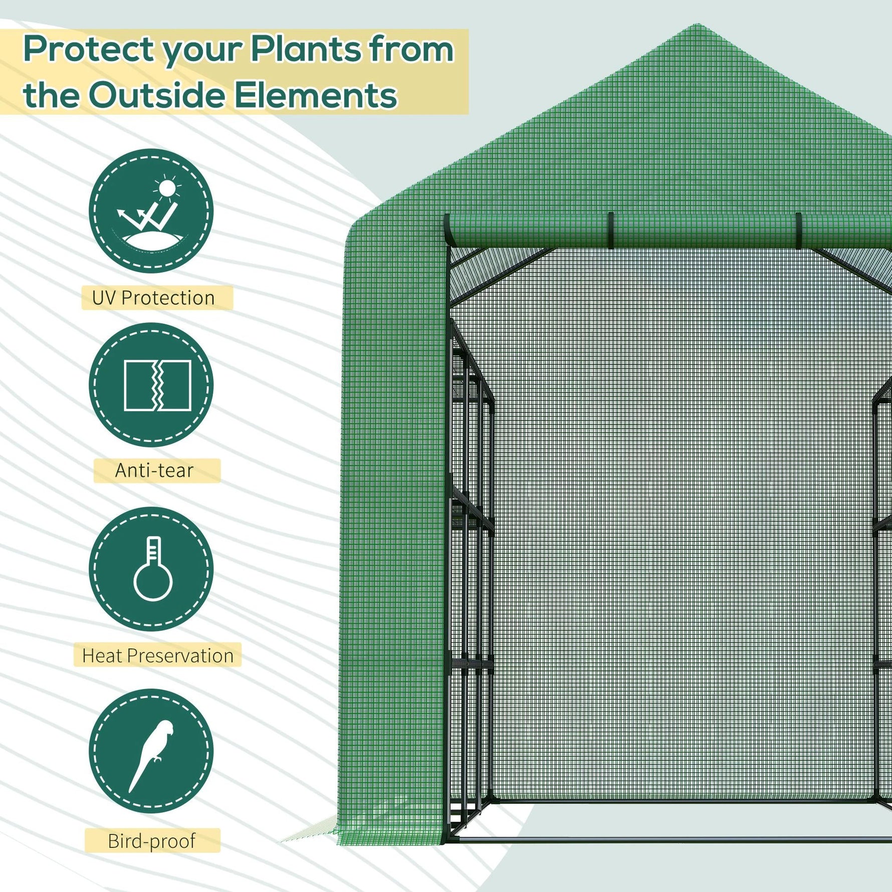 Outsunny Poly Tunnel Steeple Walk in Greenhouse Removable Cover Shelves 244x180x210cm - Greenhouse