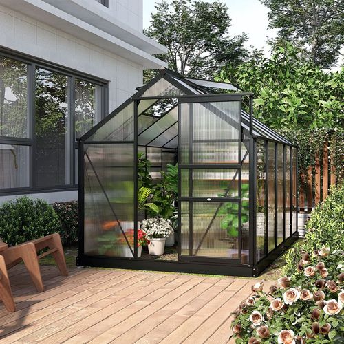 Polycarbonate Walk-In Garden Greenhouse Aluminium Frame w/ Slide Door 6 x 10ft - Greenhouse from Outsunny