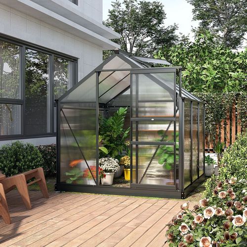 Polycarbonate Walk-In Garden Greenhouse Aluminium Frame w/ Slide Door 6 x 6ft - Greenhouse from Outsunny