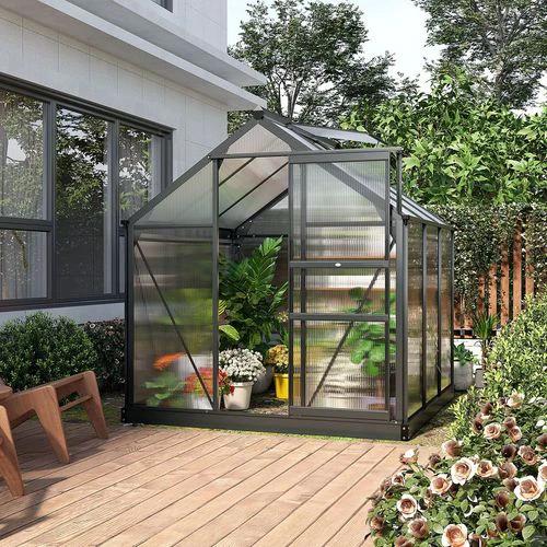 Outsunny Polycarbonate Walk-In Garden Greenhouse Aluminium Frame w/ Slide Door 6 x 6ft - Greenhouse