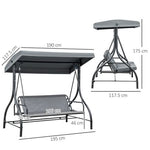 3 Seater Canopy Swing Chair Porch Hammock Bed Rocking Bench Dark Grey - Hammocks from Outsunny