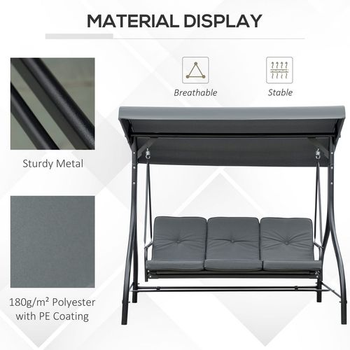 3 Seater Canopy Swing Chair Porch Hammock Bed Rocking Bench Dark Grey - Hammocks from Outsunny