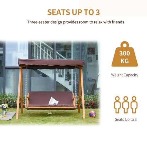 3 Seater Swing Chair & Adjustable Canopy, Wooden Hammock Bench Brown - Hammocks from Outsunny
