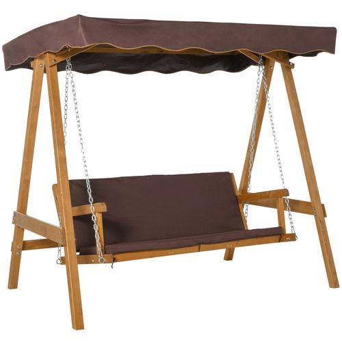 3 Seater Swing Chair & Adjustable Canopy, Wooden Hammock Bench Brown - Hammocks from Outsunny