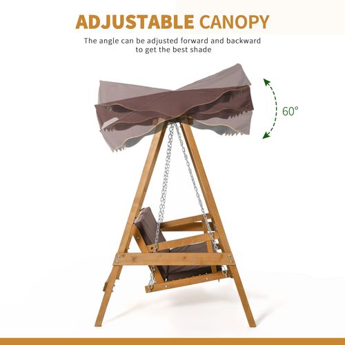 3 Seater Swing Chair & Adjustable Canopy, Wooden Hammock Bench Brown - Hammocks from Outsunny
