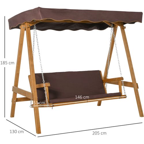 3 Seater Swing Chair & Adjustable Canopy, Wooden Hammock Bench Brown - Hammocks from Outsunny