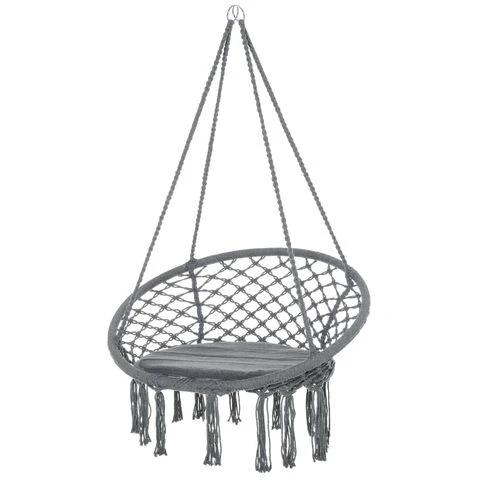 Cotton-Polyester Blend Macrame Hanging Chair Swing Hammock & Backrest, Grey by Outsunny