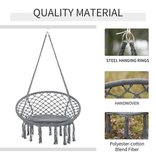 Cotton-Polyester Blend Macrame Hanging Chair Swing Hammock & Backrest, Grey - Hammocks from Outsunny