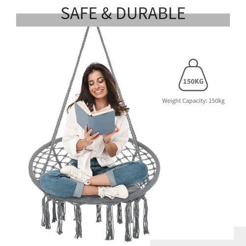 Cotton-Polyester Blend Macrame Hanging Chair Swing Hammock & Backrest, Grey by Outsunny