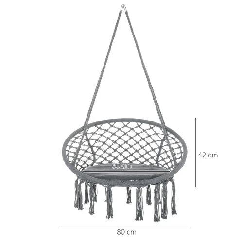Cotton-Polyester Blend Macrame Hanging Chair Swing Hammock & Backrest, Grey by Outsunny