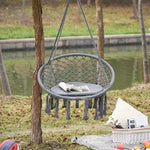 Cotton-Polyester Blend Macrame Hanging Chair Swing Hammock & Backrest, Grey by Outsunny